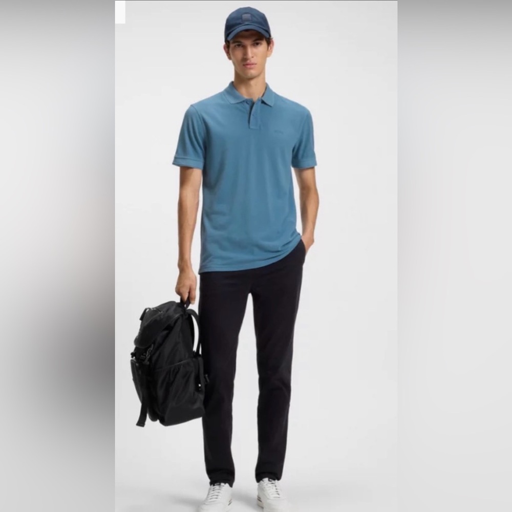 BOSS Hugo Boss Polo 👕 Size Large Blue Pique Cotton NWT $129